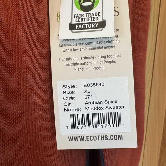 NWT Ecoths Fair Trade Organic Men's Maddox Sweater Mockneck Arabian Spice / xlg - Picture 4 of 11
